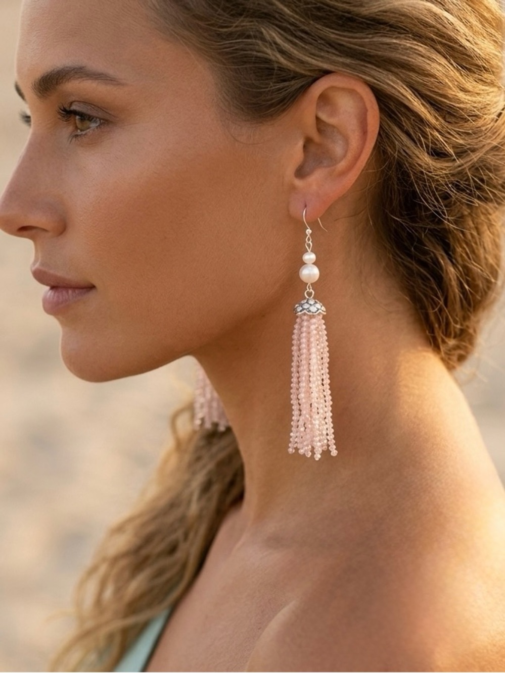 Genuine Pearl Jellyfish Tassel Earrings in Sterling Silver